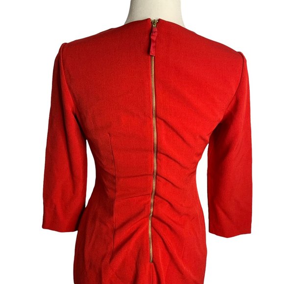 Maggy London Half Sleeve Sheath Dress 4 Red Midi Lined Round Neck Zipper - Picture 5 of 8